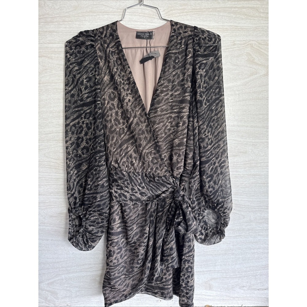 NWT Dress Forum LA all-over animal print pattern Wrap Design Long Puff Sleeves S